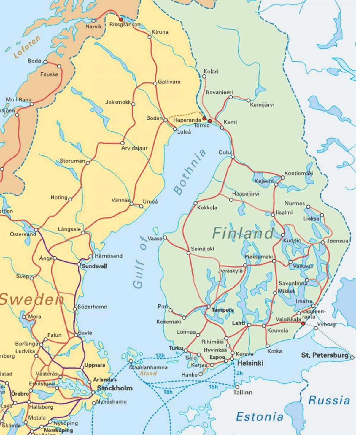 فن لینڈ ٹرین کا نقشہ