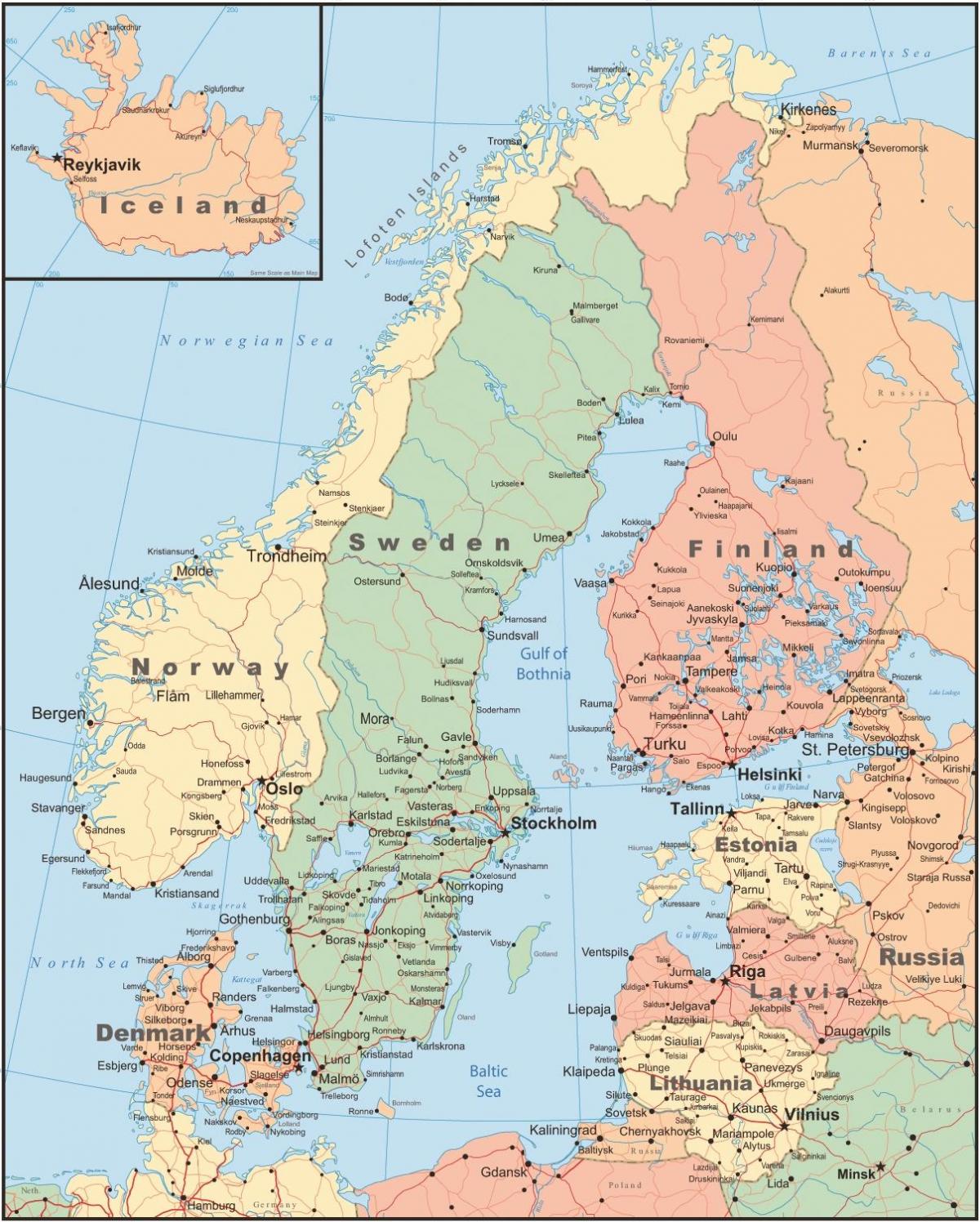 کا نقشہ فن لینڈ اور ارد گرد کے ممالک
